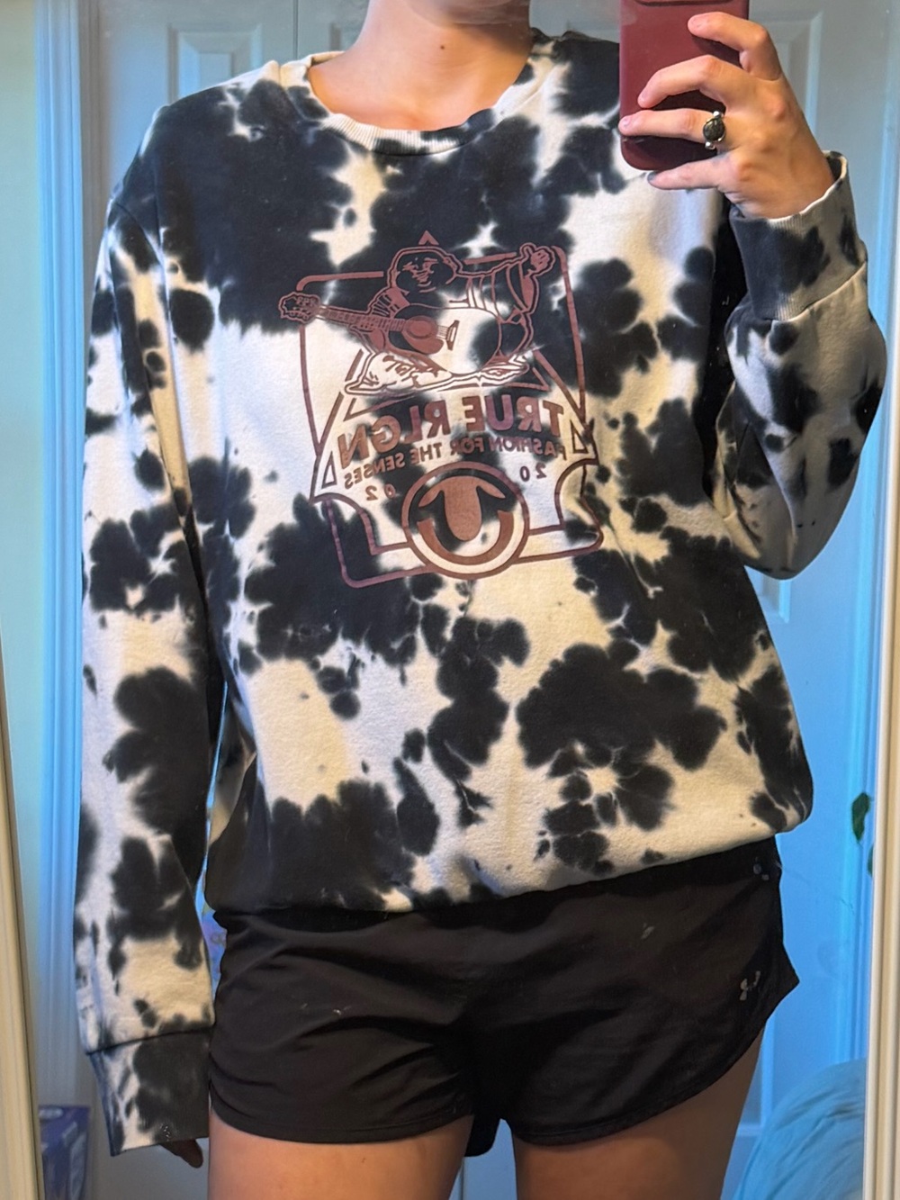 True Religion Black & White Tie-Dye Graphic Sweatshirt - Women